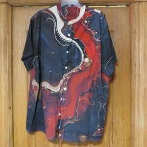 Men's abstract print casual button shirt 2 XL